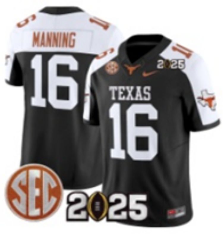 Men 2025 Texas Longhorns #16 Manning Black Nike NCAA Jersey style 03
